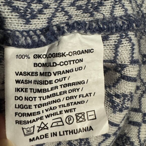 Skovhuus Organic Cotton Blue White Geometric Knit Zip Cardigan Sweater - Picture 5 of 6